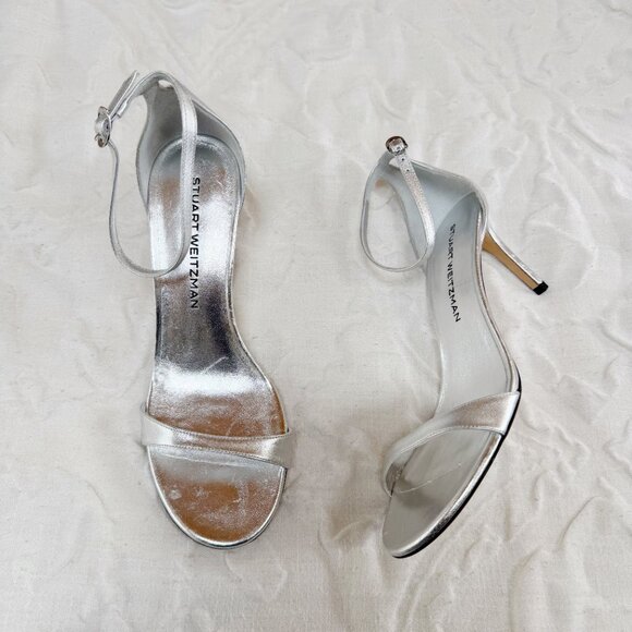 Stuart Weitzman Nudist II Metallic Ankle-Strap Sandals Size 9 New - Picture 4 of 11